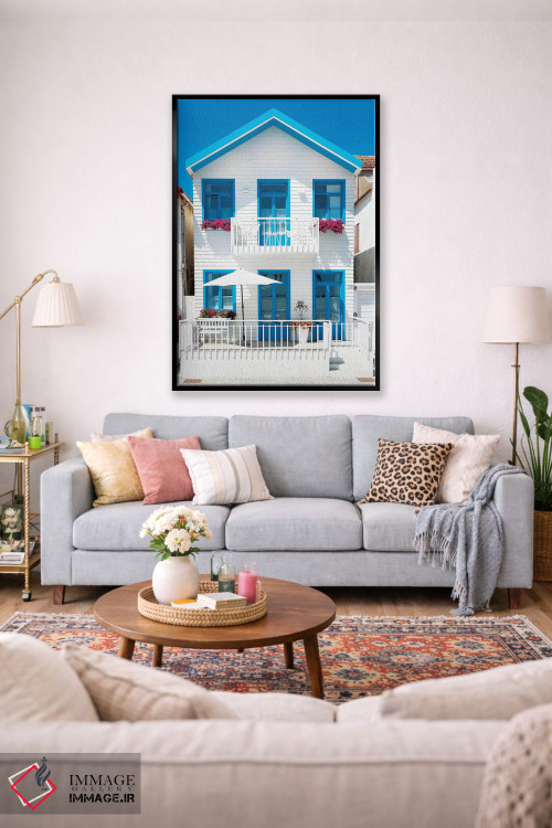 تابلو دکوراتیو "خانه سفید با پنجره های آبی" اثر فیلیپ هوگونار - D1B