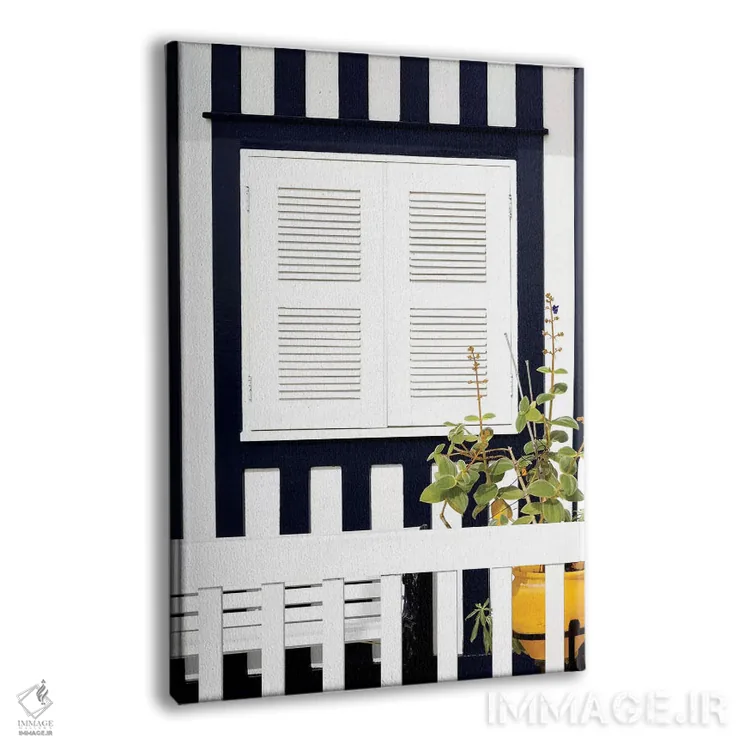 تابلو دکوراتیو "نمای خارجی خانه با خطوط آبی دریایی" اثر فیلیپ هوگونار - نمای پرسپکتیو محصول