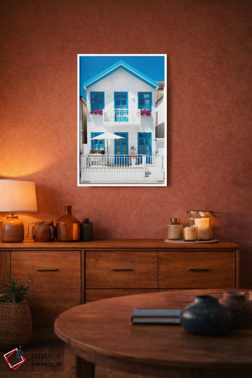 تابلو دکوراتیو "خانه سفید با پنجره های آبی" اثر فیلیپ هوگونار - D2W