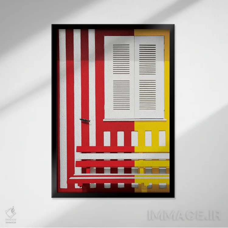 تابلو دکوراتیو "جبهه رنگارنگ با خطوط قرمز و زرد" اثر فیلیپ هوگونار - نمای قابدار مشکی