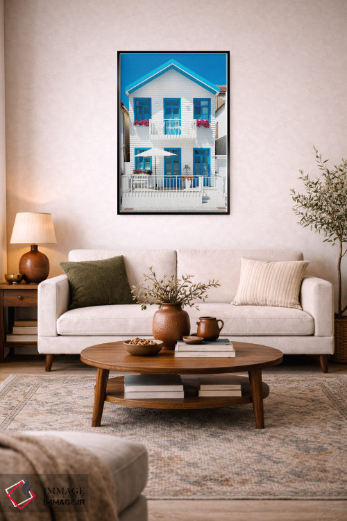 تابلو دکوراتیو "خانه سفید با پنجره های آبی" اثر فیلیپ هوگونار - D3B