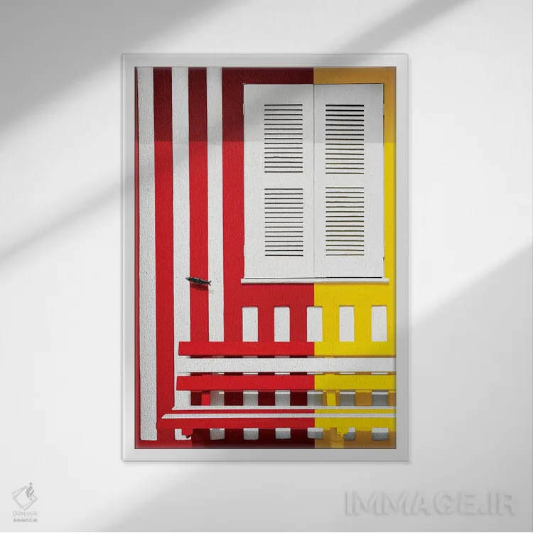 تابلو دکوراتیو "جبهه رنگارنگ با خطوط قرمز و زرد" اثر فیلیپ هوگونار - نمای قابدار سفید