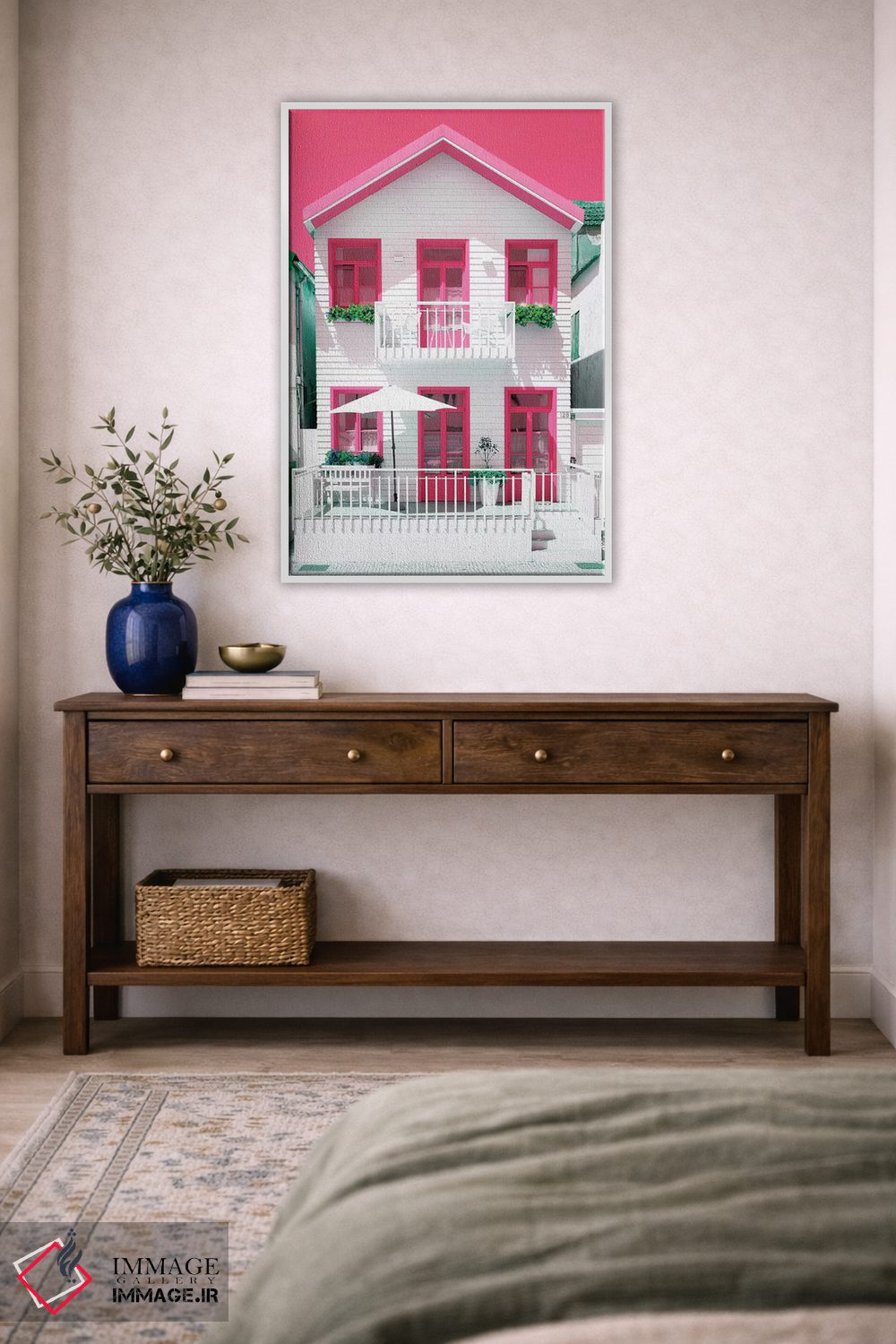تابلو دکوراتیو "خانه سفید با پنجره های صورتی" اثر فیلیپ هوگونار - D2W