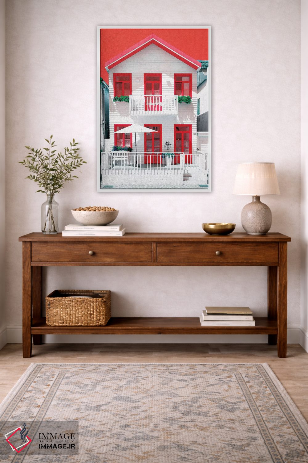 تابلو دکوراتیو "خانه سفید با پنجره های قرمز" اثر فیلیپ هوگونار - D3W