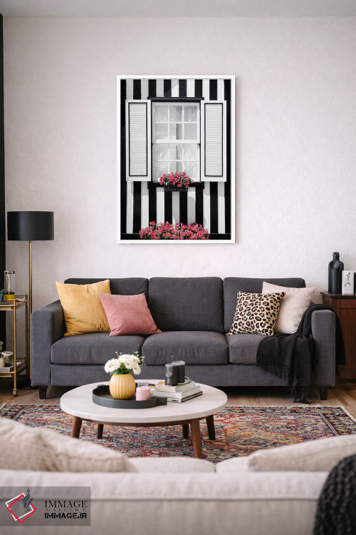 تابلو دکوراتیو "پنجره راه راه سیاه و سفید" اثر فیلیپ هوگونار - D3W