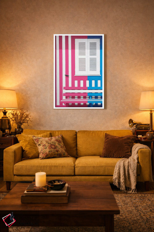 تابلو دکوراتیو "جبهه رنگارنگ با خطوط صورتی و آبی" اثر فیلیپ هوگونار - D1W