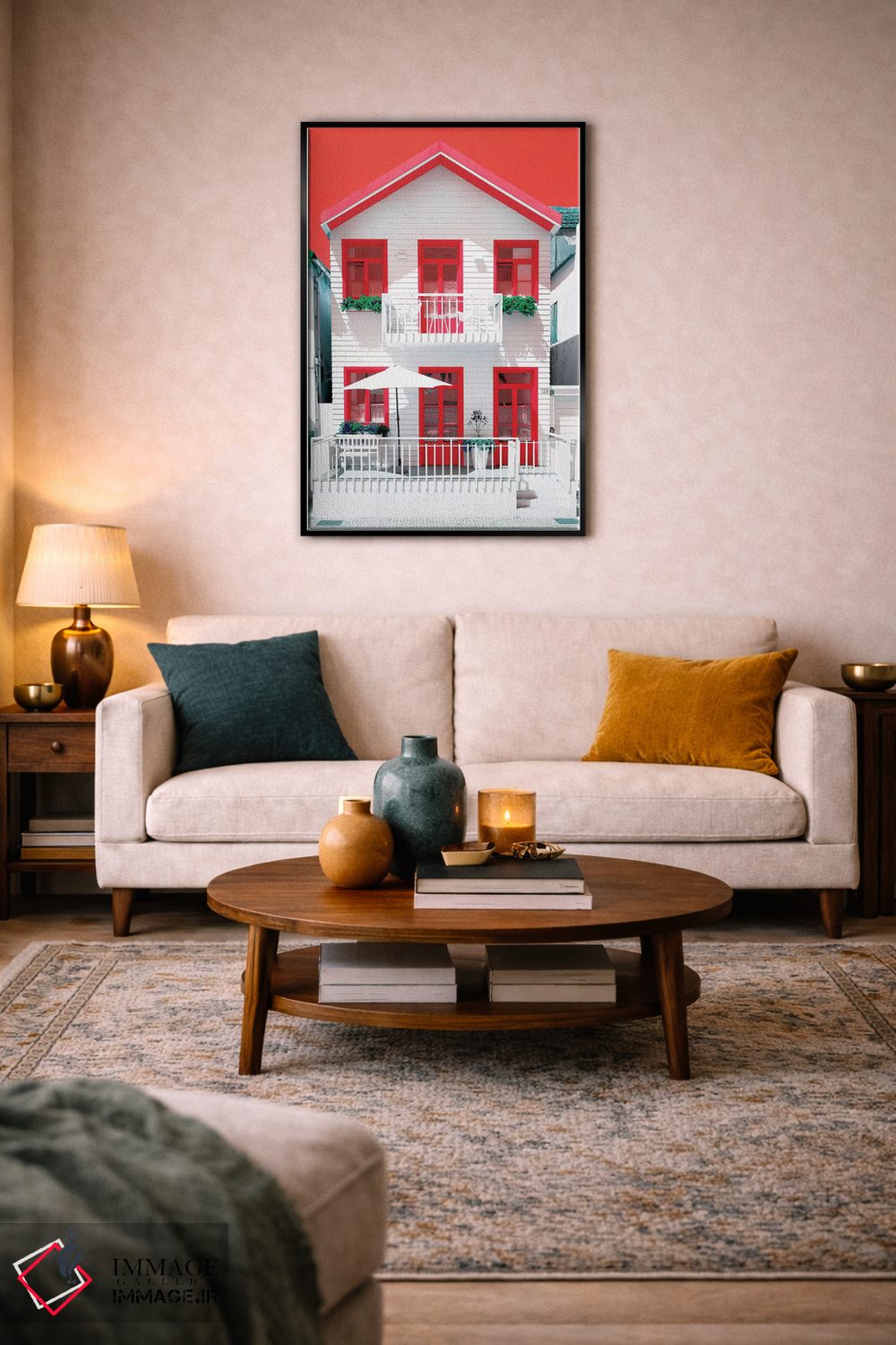 تابلو دکوراتیو "خانه سفید با پنجره های قرمز" اثر فیلیپ هوگونار - D5B