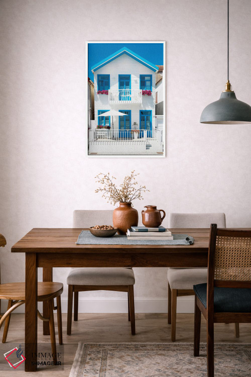 تابلو دکوراتیو "خانه سفید با پنجره های آبی" اثر فیلیپ هوگونار - D6W