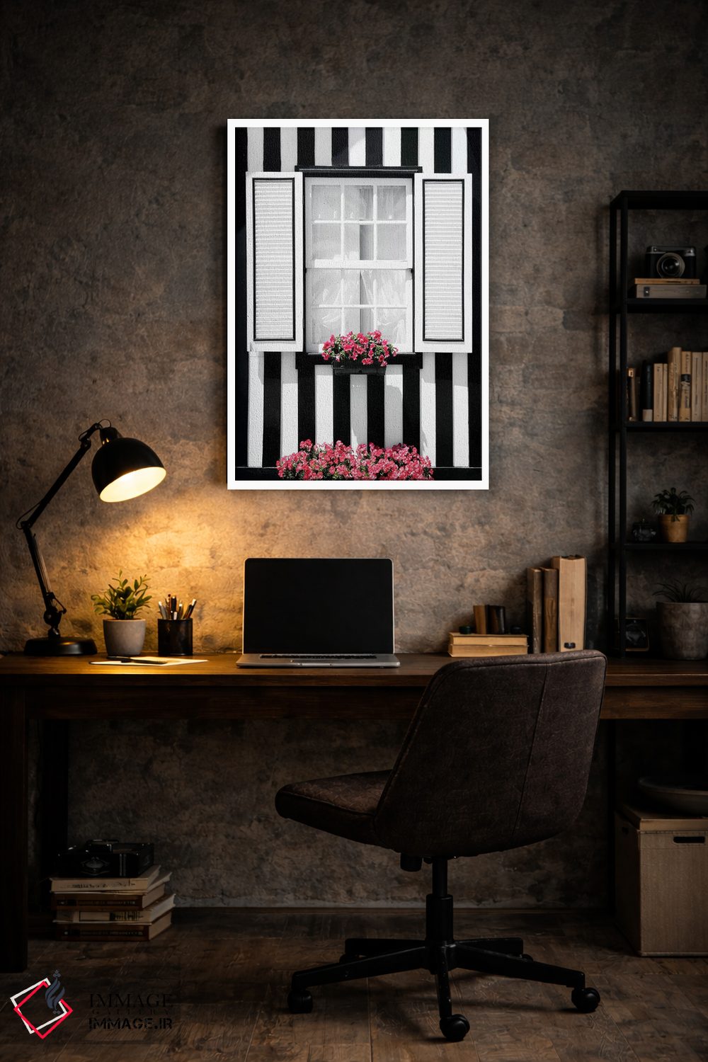 تابلو دکوراتیو "پنجره راه راه سیاه و سفید" اثر فیلیپ هوگونار - D5W