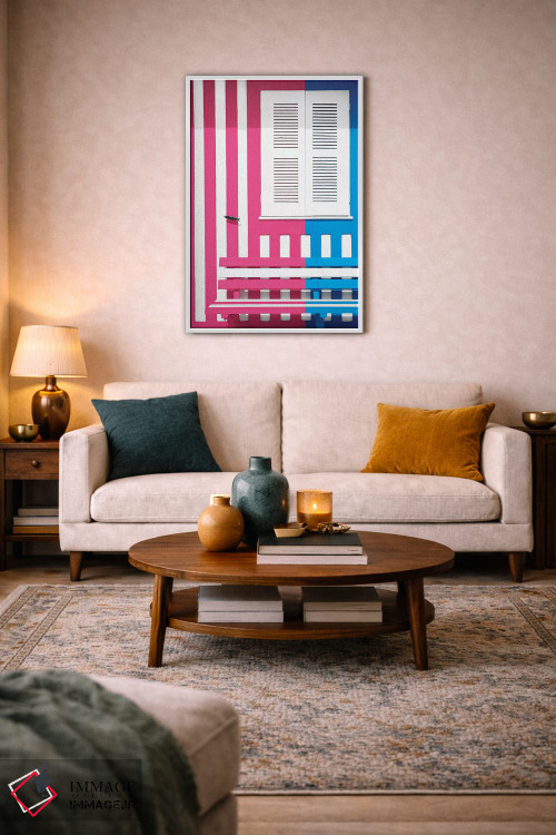 تابلو دکوراتیو "جبهه رنگارنگ با خطوط صورتی و آبی" اثر فیلیپ هوگونار - D2W