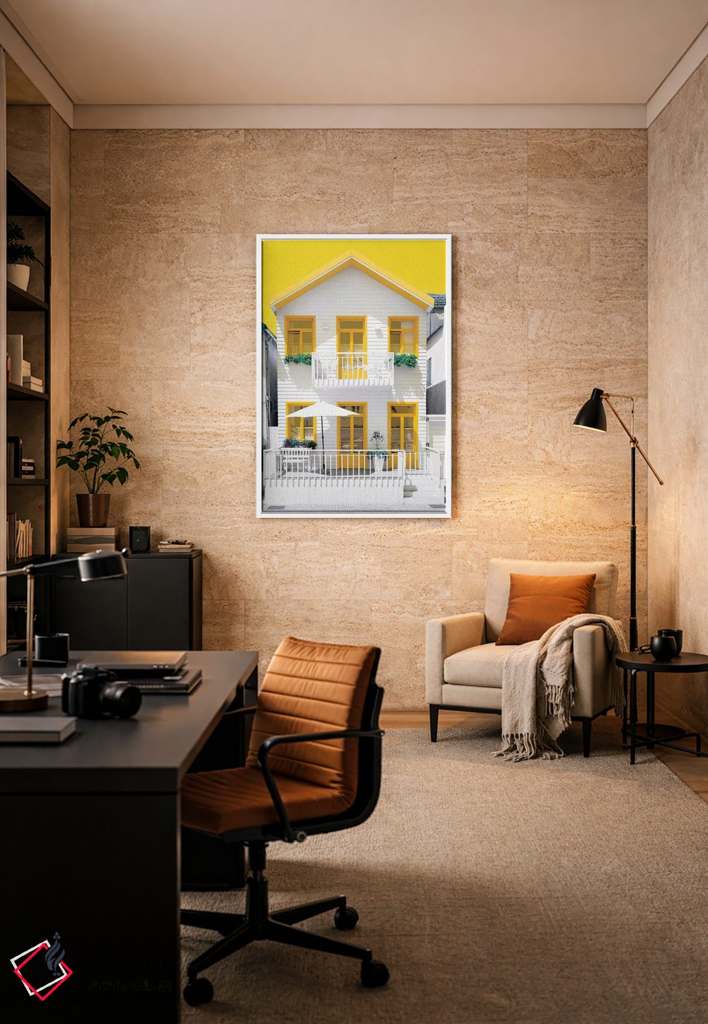 تابلو دکوراتیو "خانه سفید با پنجره های زرد" اثر فیلیپ هوگونار - D6W