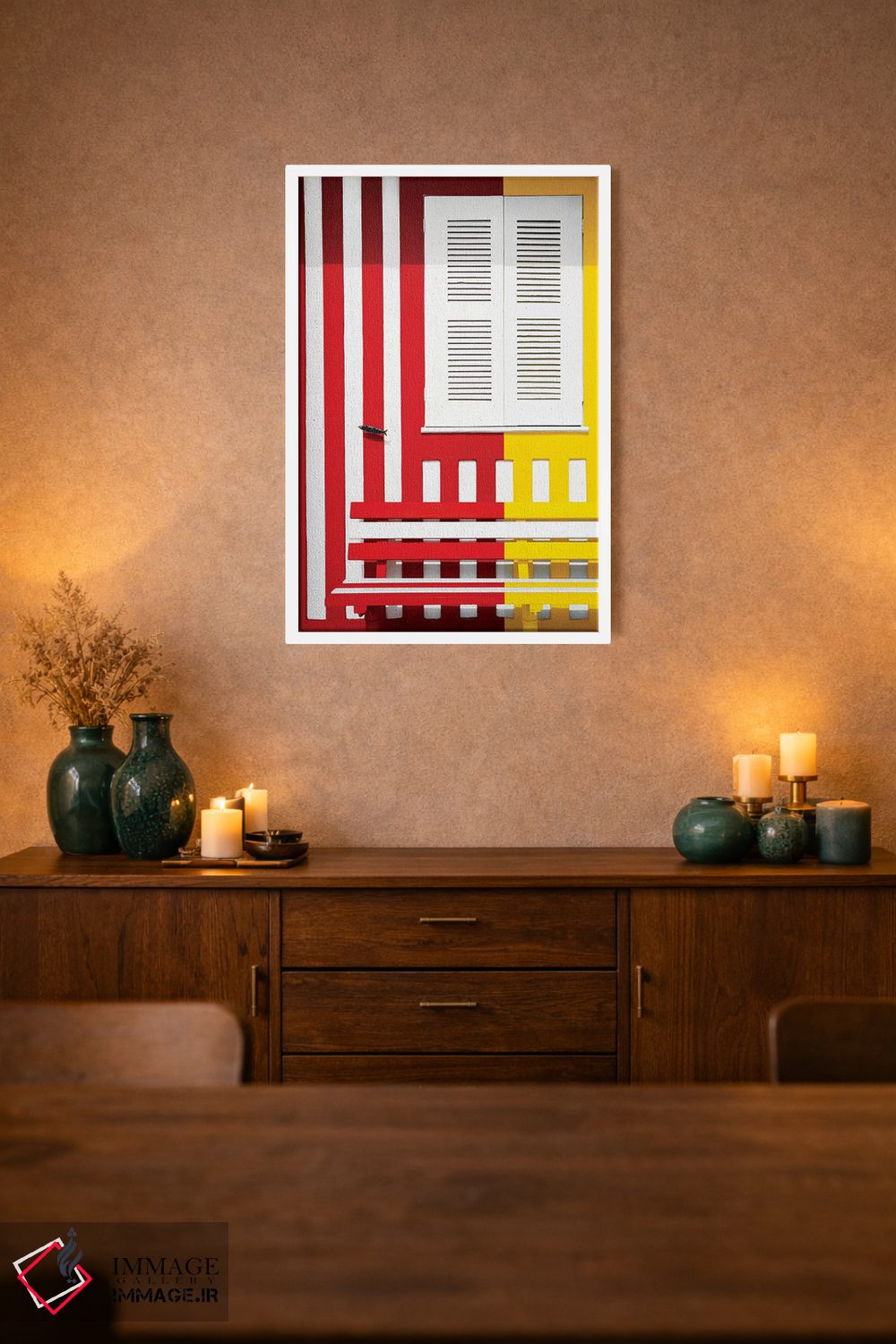 تابلو دکوراتیو "جبهه رنگارنگ با خطوط قرمز و زرد" اثر فیلیپ هوگونار - D1W