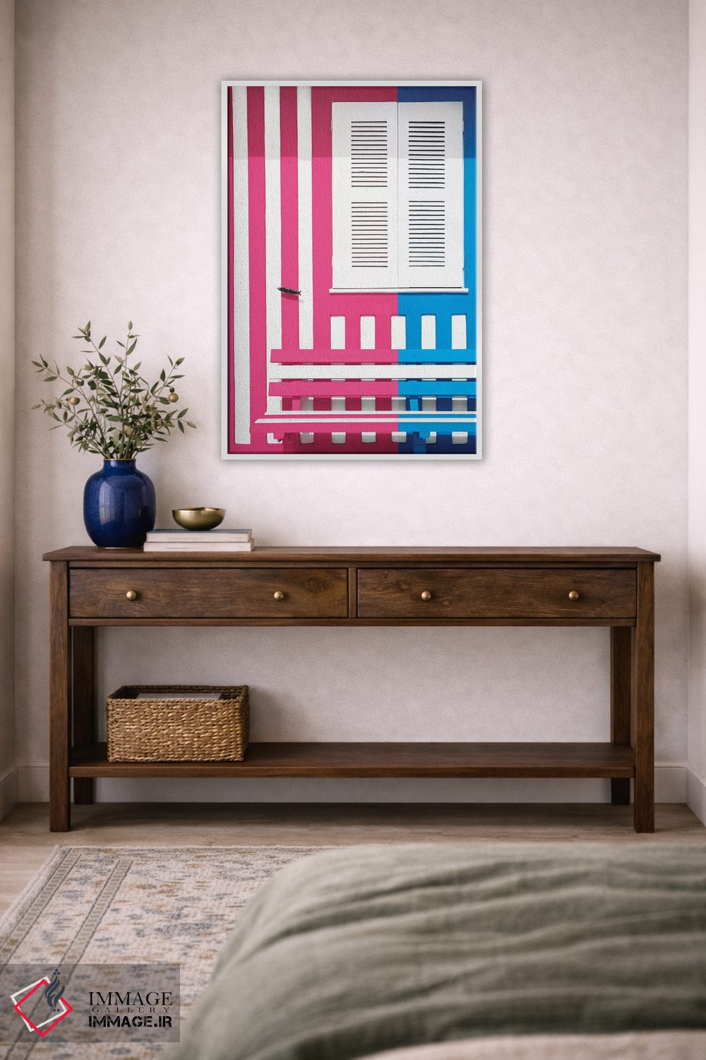 تابلو دکوراتیو "جبهه رنگارنگ با خطوط صورتی و آبی" اثر فیلیپ هوگونار - D3W