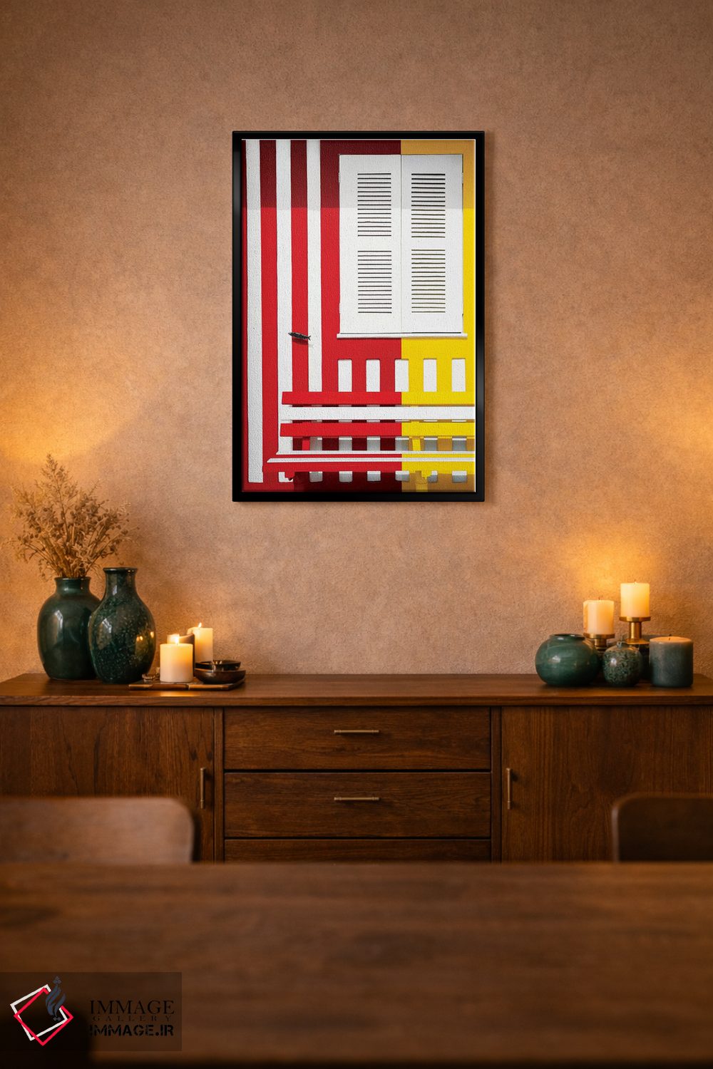 تابلو دکوراتیو "جبهه رنگارنگ با خطوط قرمز و زرد" اثر فیلیپ هوگونار - D2B