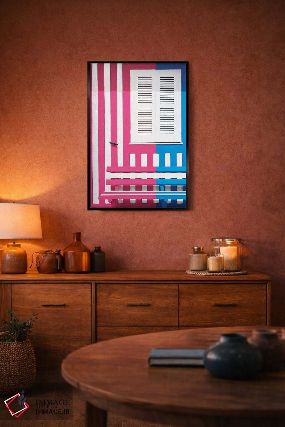 تابلو دکوراتیو "جبهه رنگارنگ با خطوط صورتی و آبی" اثر فیلیپ هوگونار - D4B