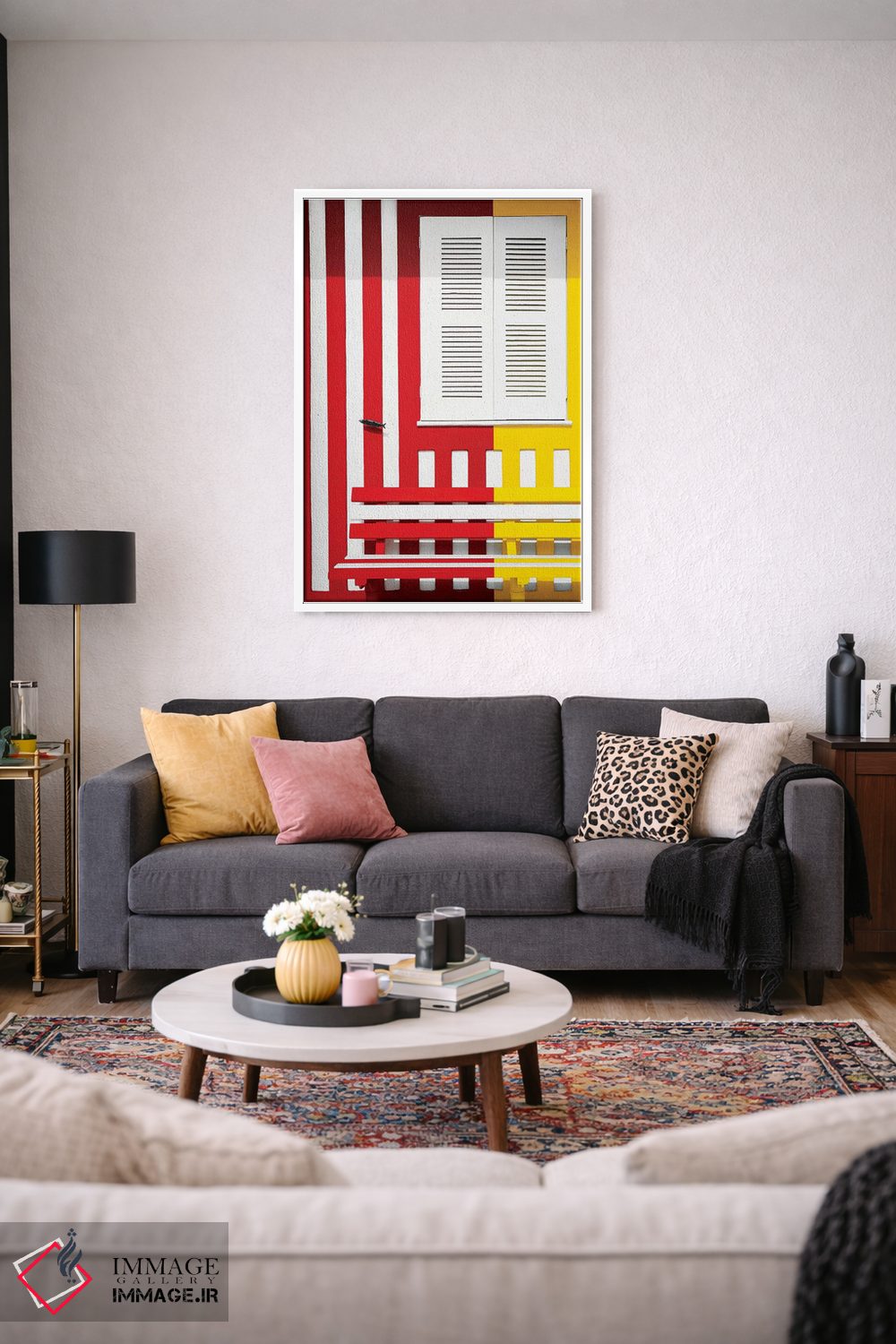 تابلو دکوراتیو "جبهه رنگارنگ با خطوط قرمز و زرد" اثر فیلیپ هوگونار - D3W