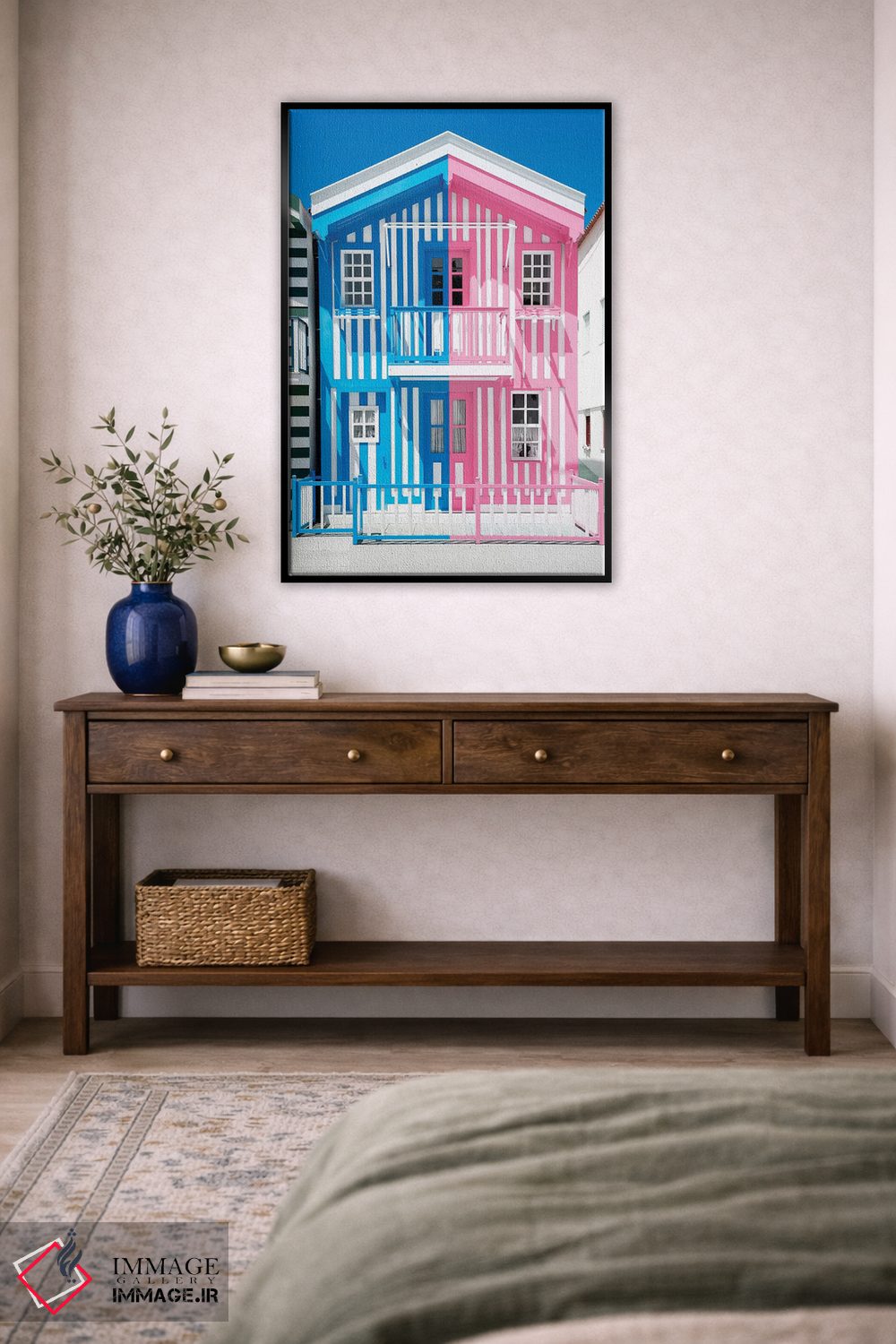 تابلو دکوراتیو "خانه راه راه رنگارنگ آبی و صورتی" اثر فیلیپ هوگونار - D6B