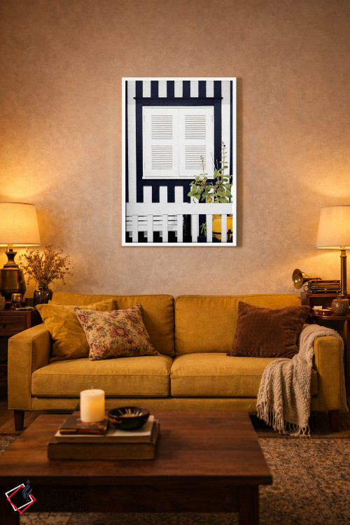 تابلو دکوراتیو "نمای خارجی خانه با خطوط آبی دریایی" اثر فیلیپ هوگونار - D2W