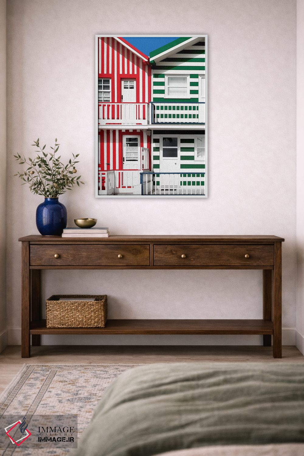 تابلو دکوراتیو "دو نمای راه راه قرمز و سبز" اثر فیلیپ هوگونار - D4W