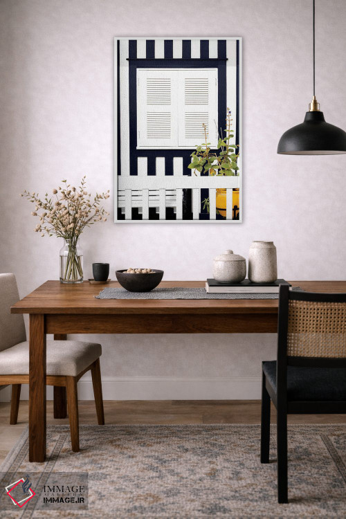 تابلو دکوراتیو "نمای خارجی خانه با خطوط آبی دریایی" اثر فیلیپ هوگونار - D3W