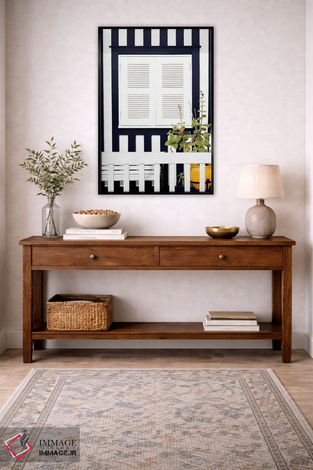 تابلو دکوراتیو "نمای خارجی خانه با خطوط آبی دریایی" اثر فیلیپ هوگونار - D4B