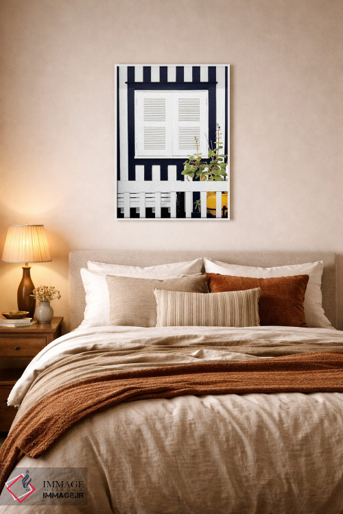 تابلو دکوراتیو "نمای خارجی خانه با خطوط آبی دریایی" اثر فیلیپ هوگونار - D6W