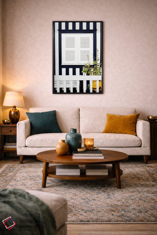 تابلو دکوراتیو "نمای خارجی خانه با خطوط آبی دریایی" اثر فیلیپ هوگونار - D5B