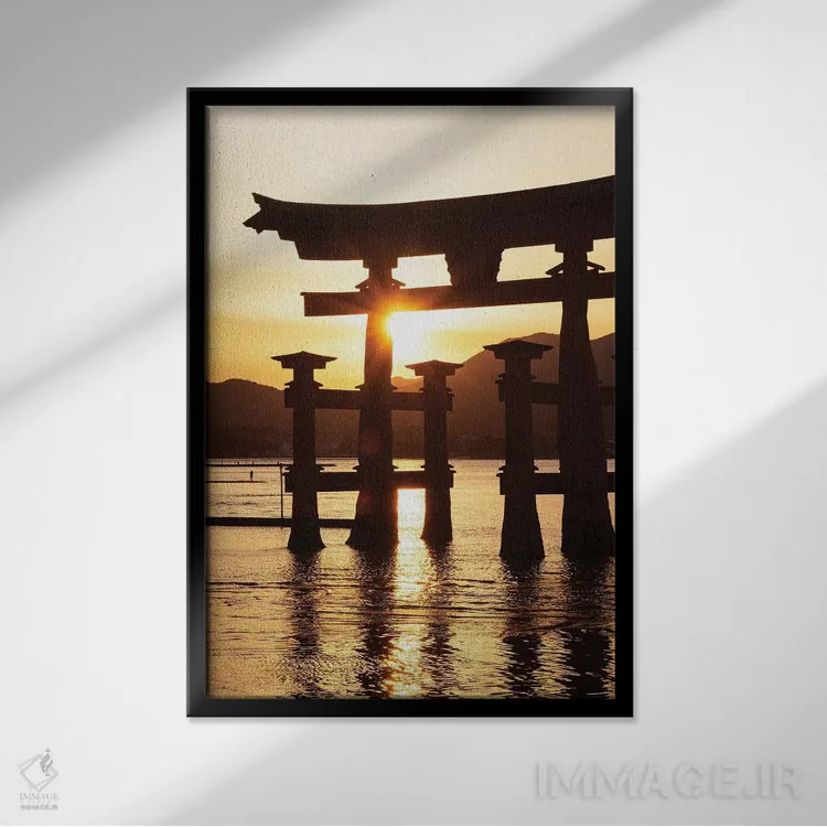 تابلو دکوراتیو "غروب دروازه توری میاجیما" اثر فیلیپ هوگونار - نمای قابدار مشکی
