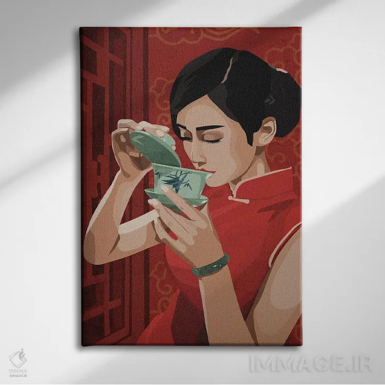 تابلو دکوراتیو نوشیدن چای اثر فونگ بان - نمای روبهرو روی دیوار