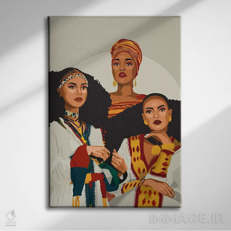 تابلو دکوراتیو سه گانه آفریقایی | اتیوپی، سومالی، حبشه اثر فونگ بان - نمای روبهرو روی دیوار