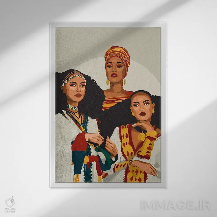 تابلو دکوراتیو سه گانه آفریقایی | اتیوپی، سومالی، حبشه اثر فونگ بان - نمای قابدار سفید