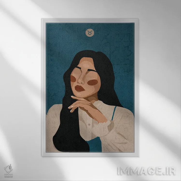 تابلو دکوراتیو نشان برج ثور اثر فونگ بان - نمای قابدار سفید