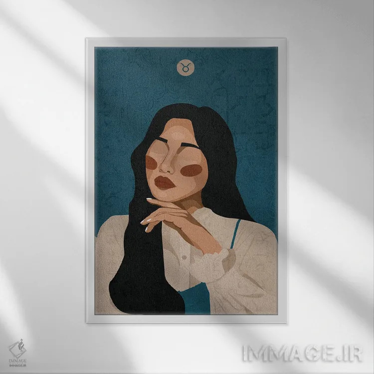 تابلو دکوراتیو نشان برج ثور اثر فونگ بان - نمای قابدار سفید