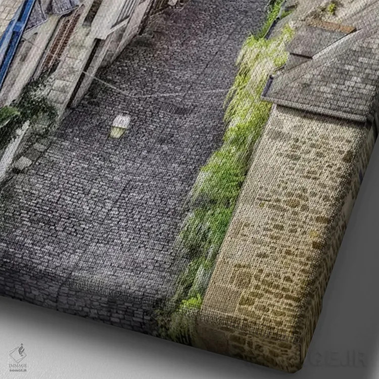 تابلو دکوراتیو The Famous Jerzual Street,باوران، خیابان معروف ژرژوال اثر فیلیپ منگوئن - نمای نزدیک بافت بوم