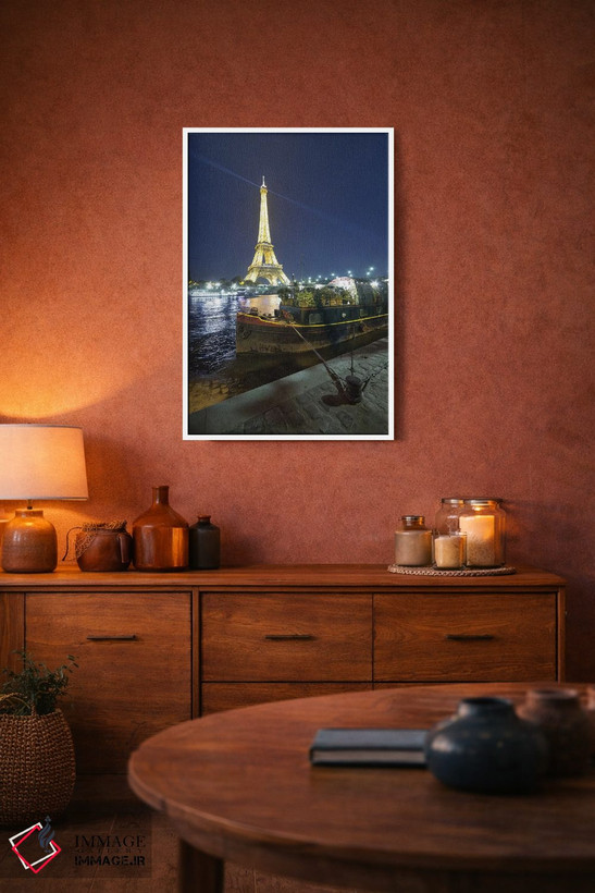 تابلو دکوراتیو برج ایفل در پاریس و کانال سن در شب اثر فیلیپ منگوئن - D2W