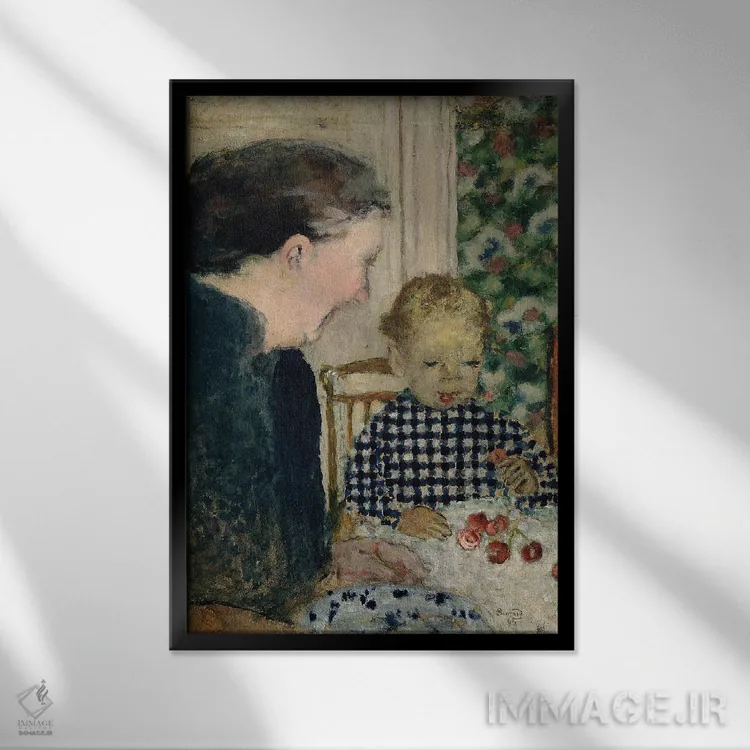 تابلو کلاسیک کودک در حال خوردن گیلاس، 1895 اثر پیر بونار - نمای قابدار مشکی