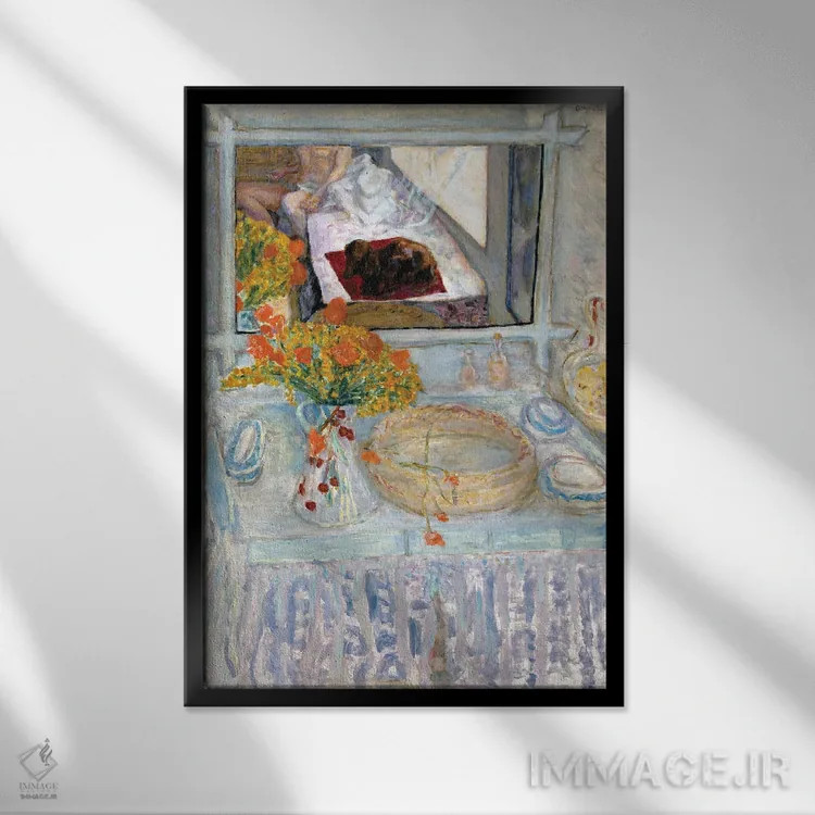 تابلو کلاسیک میز توالت با آینه، حدود 1913 اثر پیر بونار - نمای قابدار مشکی