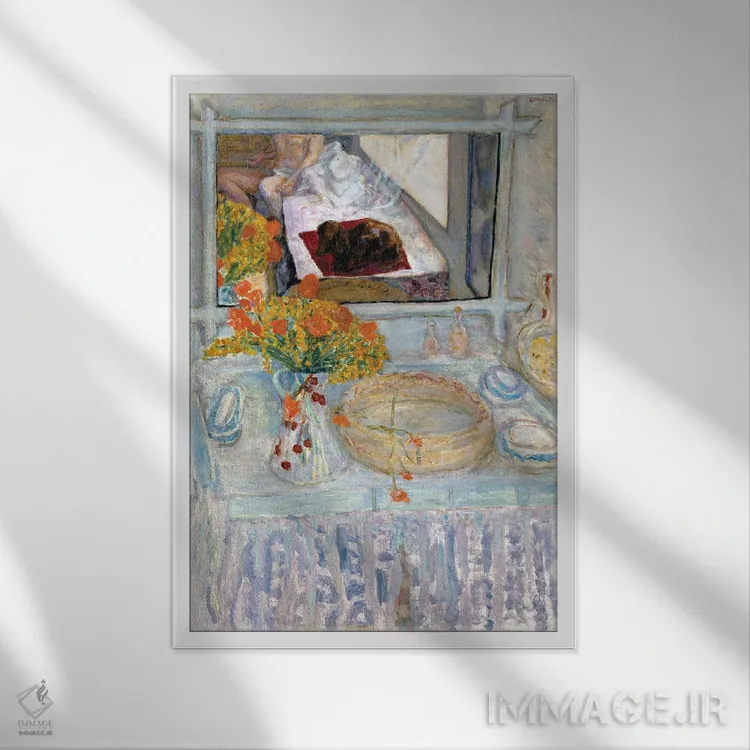 تابلو کلاسیک میز توالت با آینه، حدود 1913 اثر پیر بونار - نمای قابدار سفید