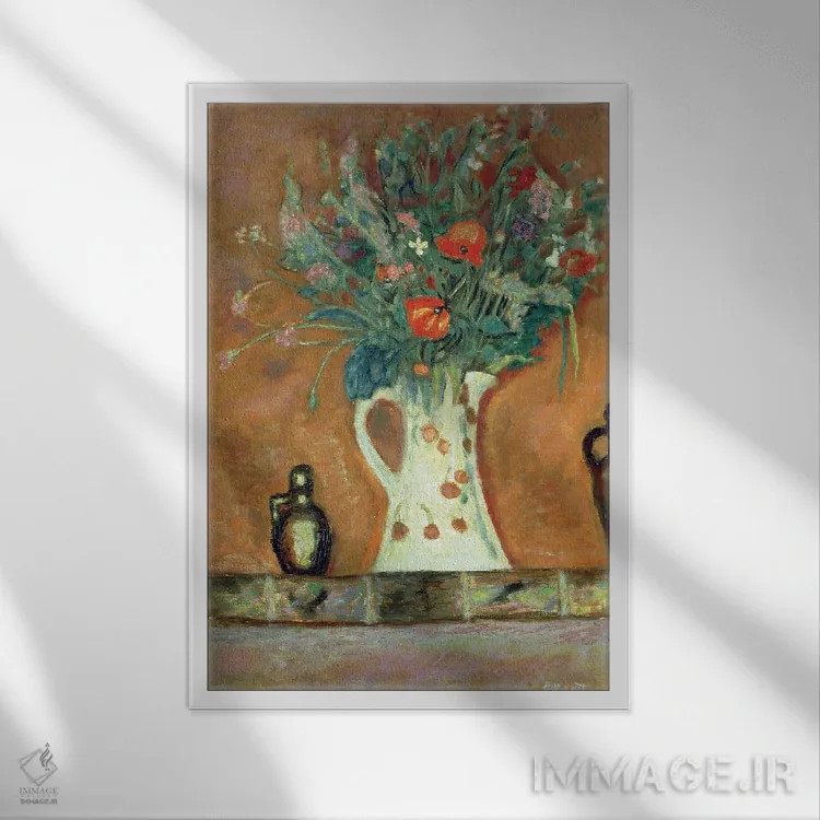تابلو کلاسیک گل ها روی شومینه، 1913 اثر پیر بونار - نمای قابدار سفید