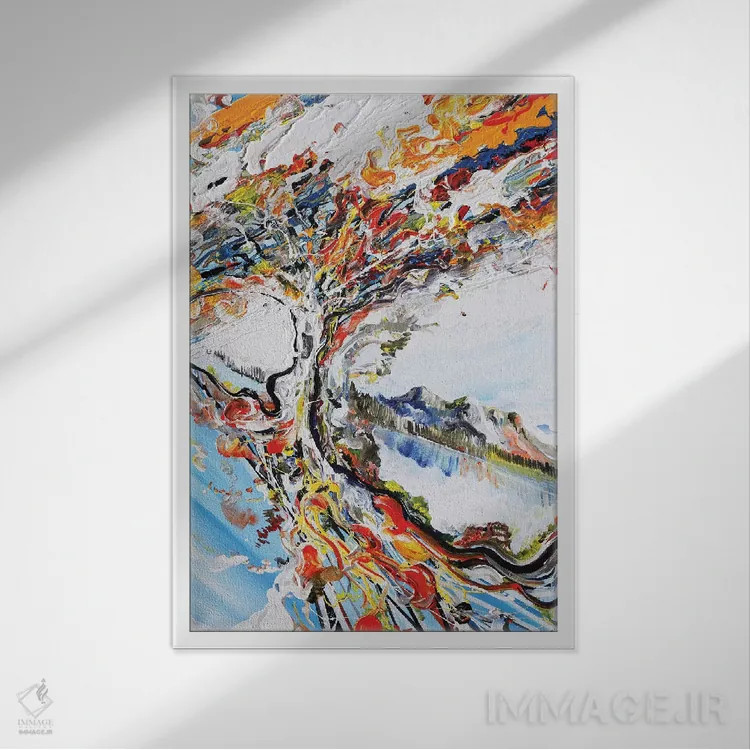 تابلو انتزاعی "درخت انتزاعی" اثر پیه رو مانریک - نمای قابدار سفید