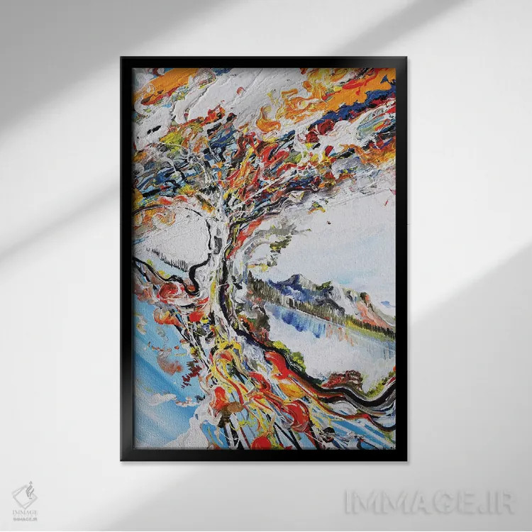 تابلو انتزاعی "درخت انتزاعی" اثر پیه رو مانریک - نمای قابدار مشکی
