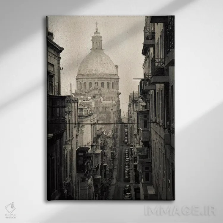 تابلو دکوراتیو Triq Iz-Zekka, Valletta, Malta" - "ساختمان ها در امتداد… اثر پانورامیک ایمجز - نمای روبهرو روی دیوار