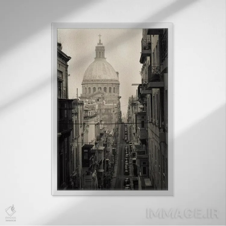 تابلو دکوراتیو Triq Iz-Zekka, Valletta, Malta" - "ساختمان ها در امتداد… اثر پانورامیک ایمجز - نمای قابدار سفید