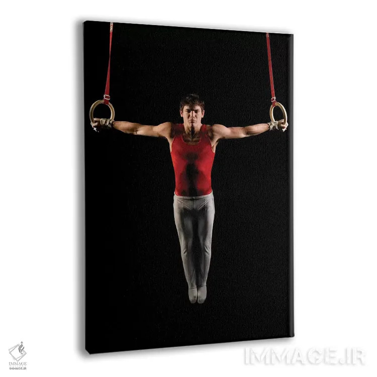 تابلو دکوراتیو مرد جوانی که در حال تمرین روی حلقه های ژیمناستیک است، ج… اثر پانورامیک ایمجز - نمای پرسپکتیو محصول