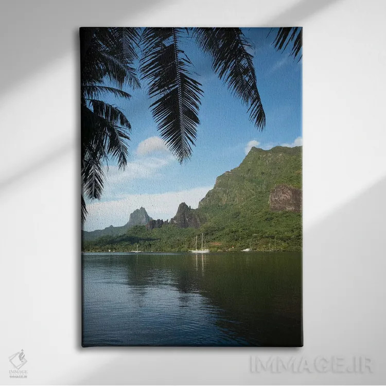 تابلو دکوراتیو Moorea, Tahiti, French Polynesia I" - "درخت نخل با قایق… اثر پانورامیک ایمجز - نمای روبهرو روی دیوار