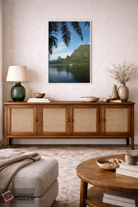 تابلو دکوراتیو Moorea, Tahiti, French Polynesia I" - "درخت نخل با قایق… اثر پانورامیک ایمجز - D2W