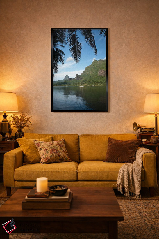 تابلو دکوراتیو Moorea, Tahiti, French Polynesia I" - "درخت نخل با قایق… اثر پانورامیک ایمجز - D4B