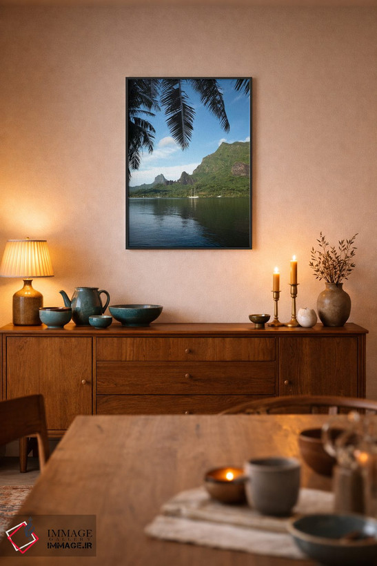 تابلو دکوراتیو Moorea, Tahiti, French Polynesia I" - "درخت نخل با قایق… اثر پانورامیک ایمجز - D6B