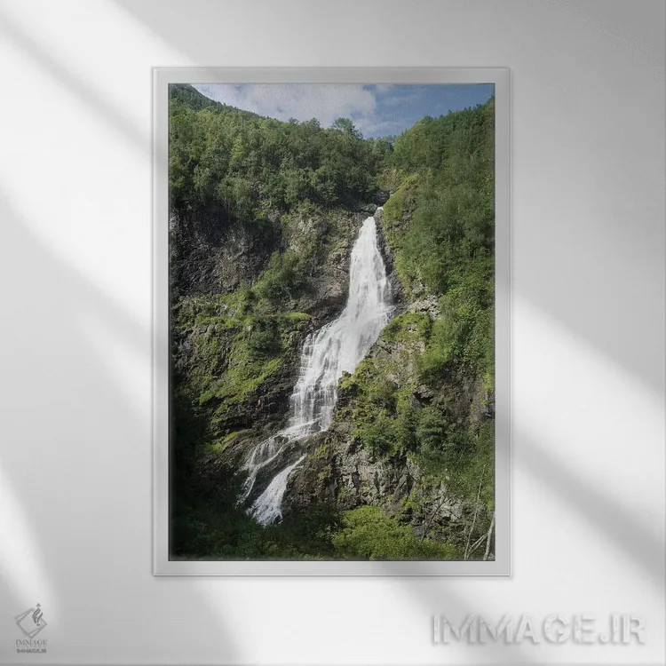 تابلو دکوراتیو Stalheim, Norway" - "آب که از صخره ها می ریزد، استالهای… اثر پانورامیک ایمجز - نمای قابدار سفید