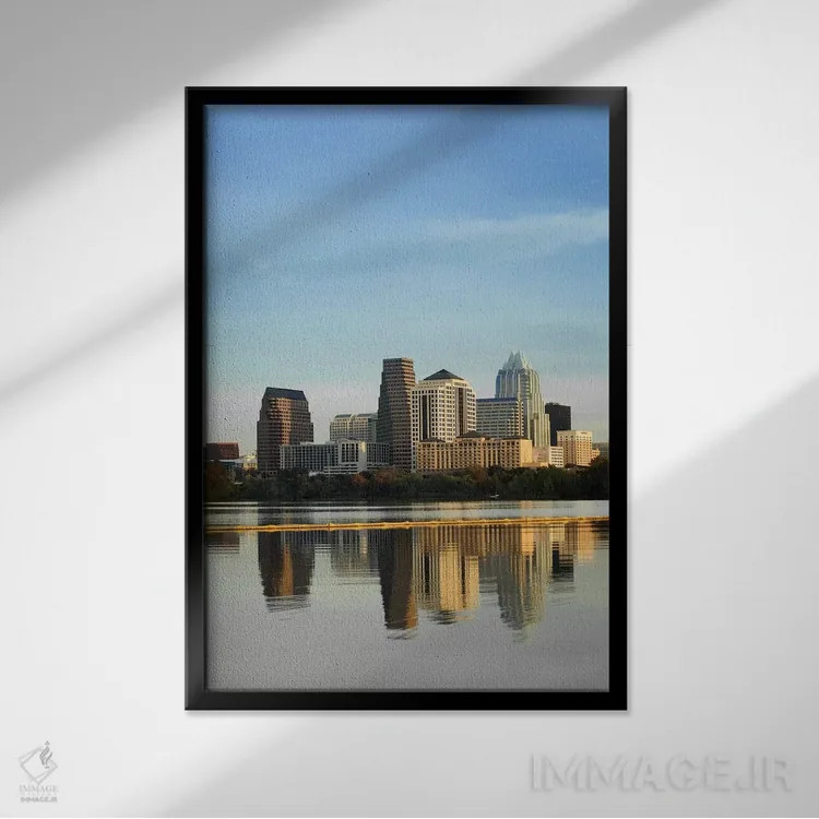 تابلو دکوراتیو Town Lake, Austin, Texas, USA #2,انعکاس ساختمان ها در آ… اثر پانورامیک ایمجز - نمای قابدار مشکی